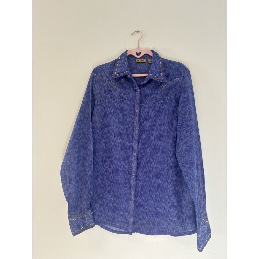 Wrangler Women’s Western Shirt Button Up Sz Lg Embroidered Purple Triple Stitch‎